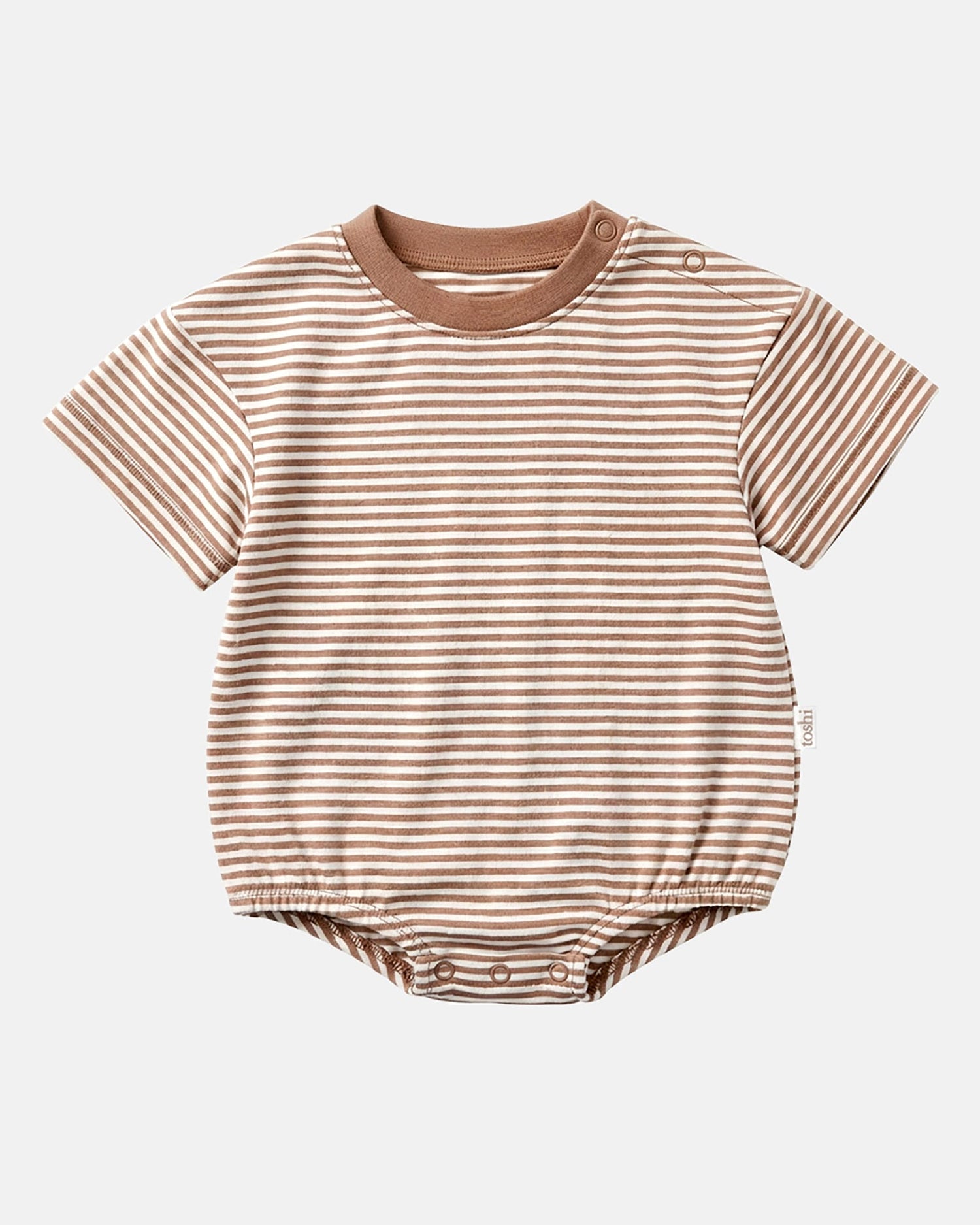 Mocha striped cotton jersey baby bubble onesie
