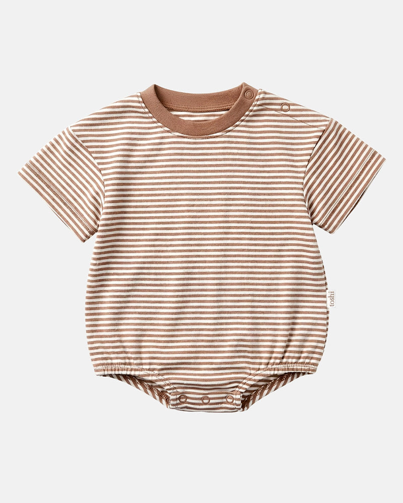 Mocha striped cotton jersey baby bubble onesie