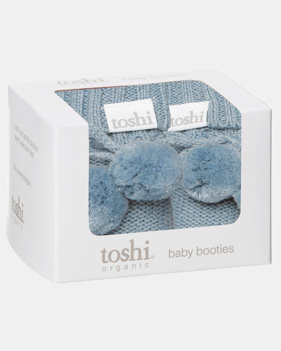 Toshi Marley Storm baby booties with ribbed cuffs and adjustable ties