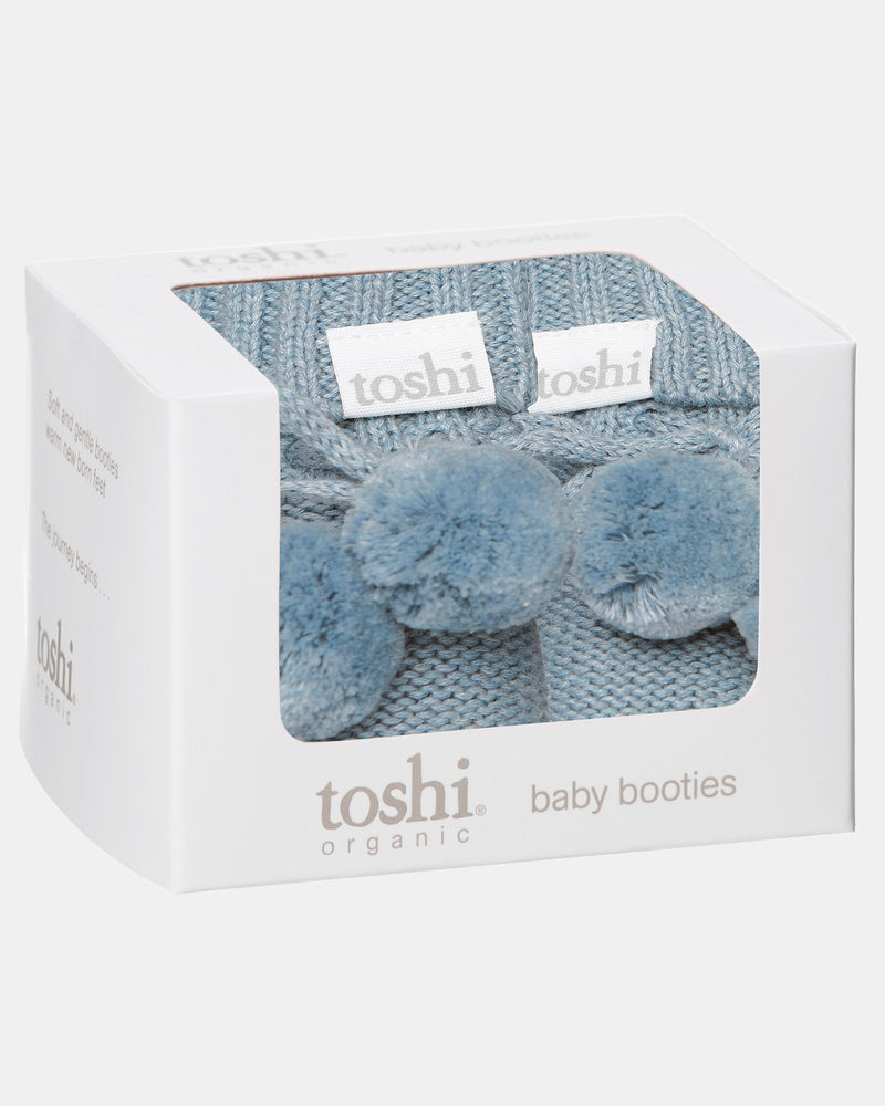 Toshi Marley Storm baby booties with ribbed cuffs and adjustable ties
