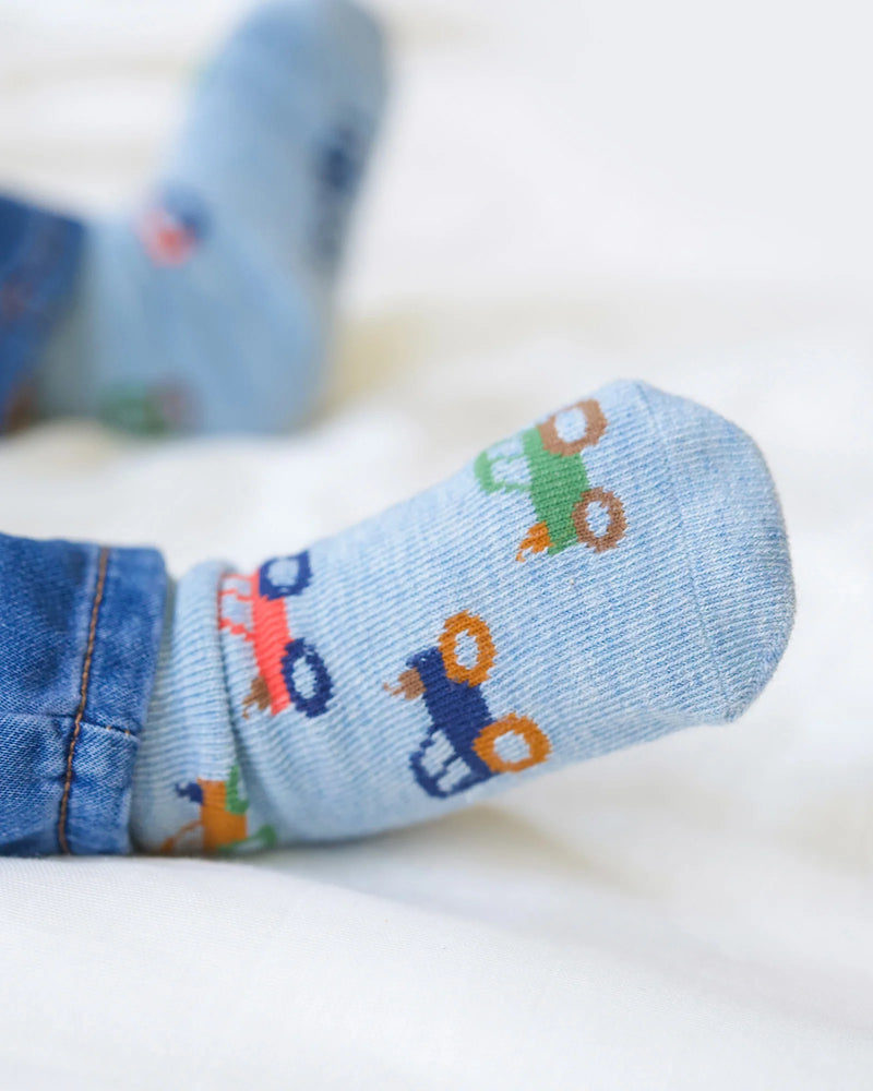 baby non slip socks organic cotton tractor print