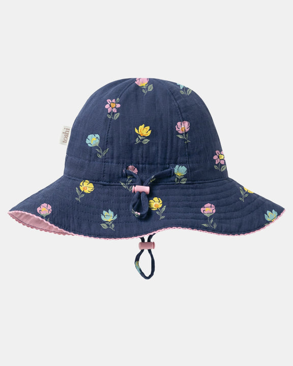 Bell-shaped cotton kids sunhat with adjustable head tie