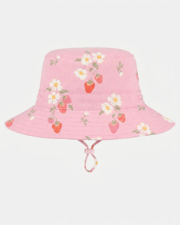 Toshi UPF 50+ cotton sun hat with Strawberry Fields Blossom floral print.