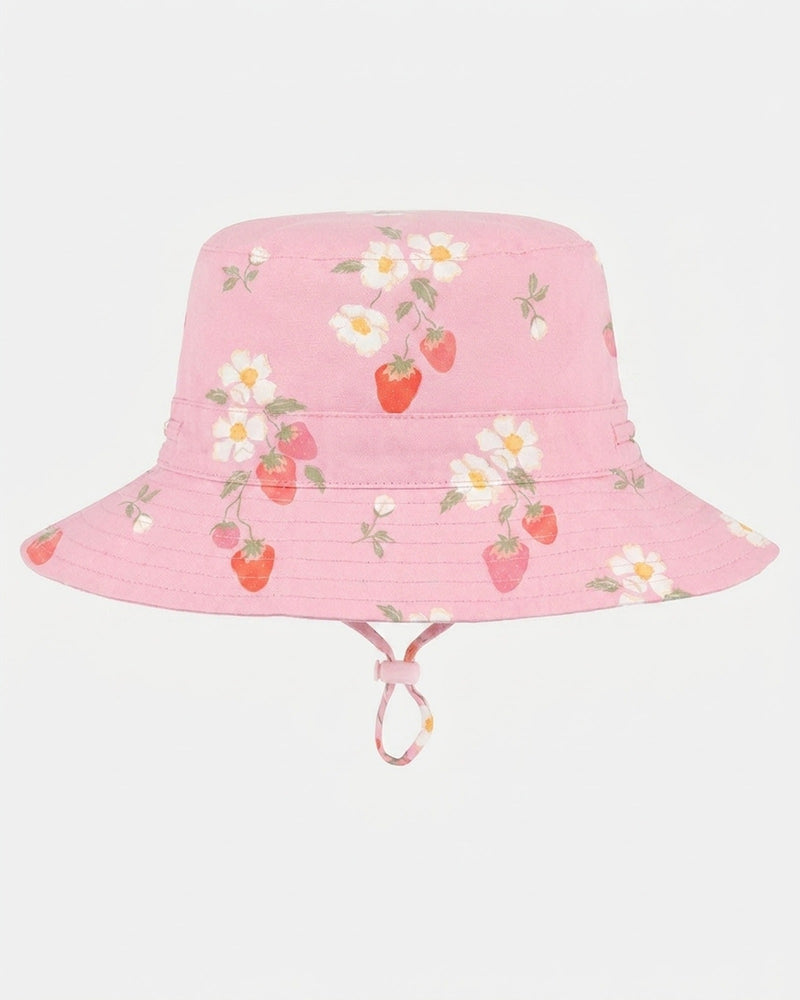 Toshi UPF 50+ cotton sun hat with Strawberry Fields Blossom floral print.