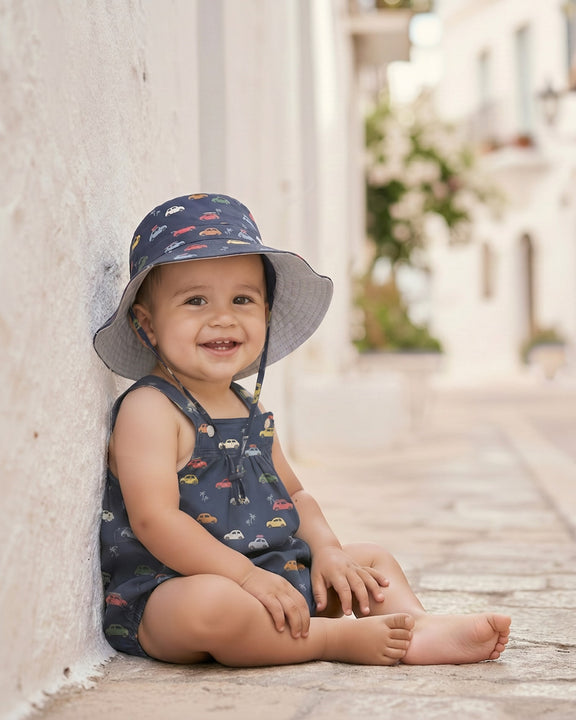 Toshi UPF 50+ cotton sun hat in Tide Big Mini for children.