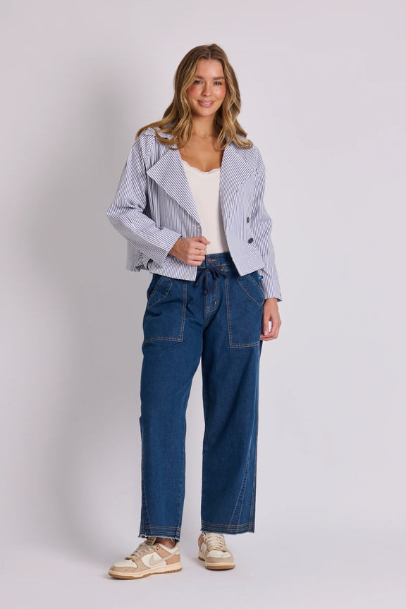 Blue Stripe cotton blend jacket with relaxed silhouette