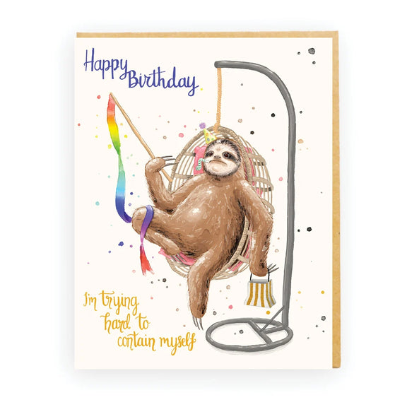 Missy Bee Bee Trying Hard to Contain Myself funny sloth birthday card
