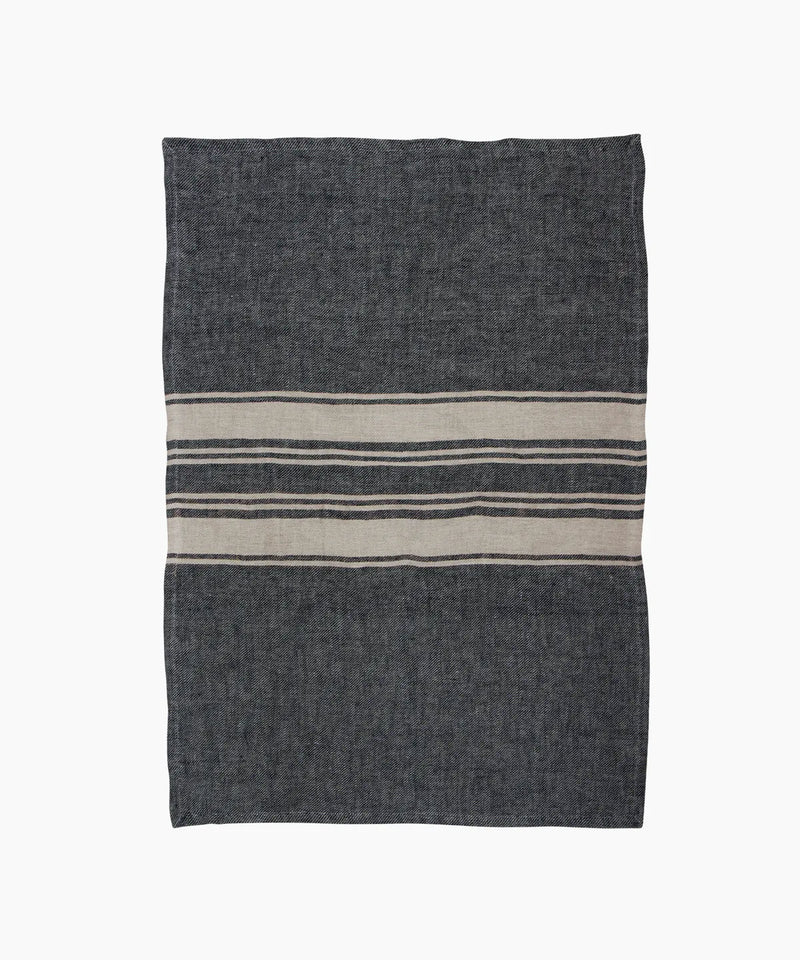 linen tea towel charcoal stripe australia