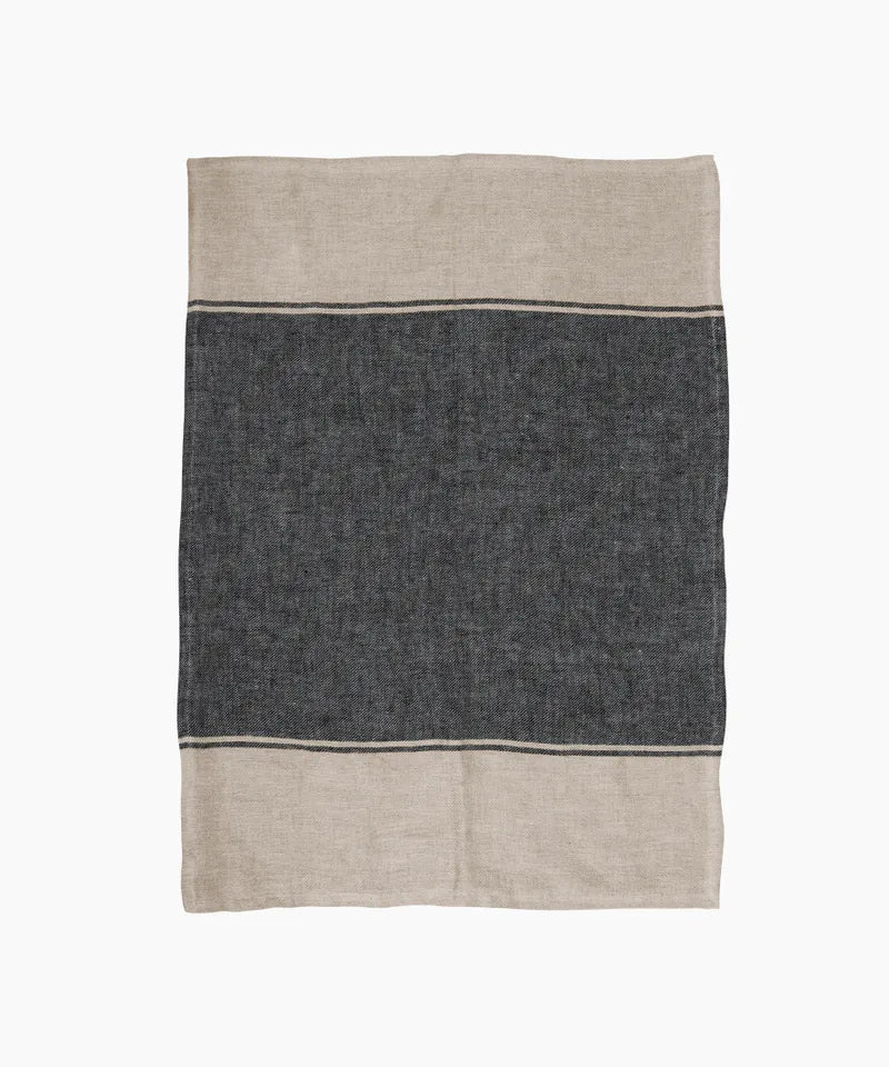 linen tea towel charcoal wide stripe australia
