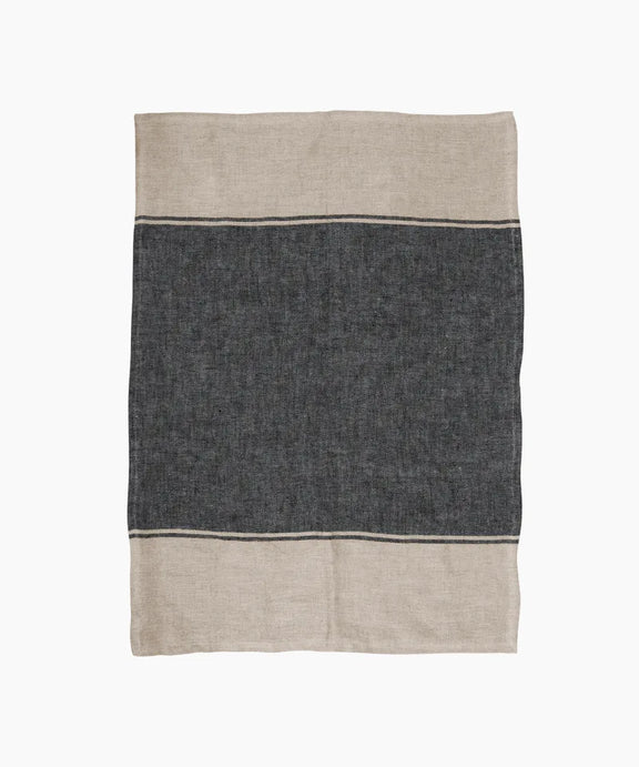 linen tea towel charcoal wide stripe australia