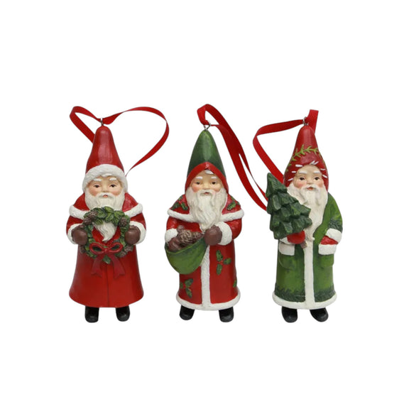 Green Santa ornament with festive Christmas tree details