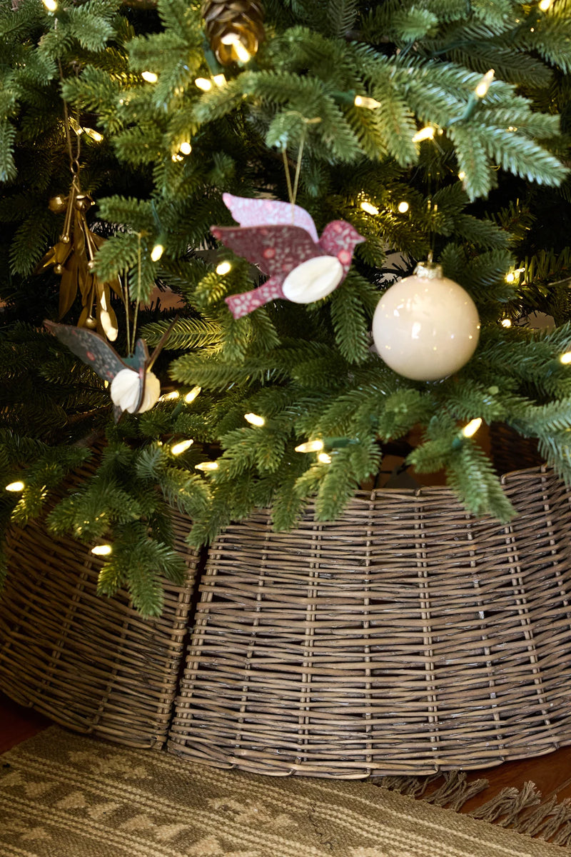 Festive arrangement featuring Vintage Pattern Hanging Bird in Burgundy and gold décor.