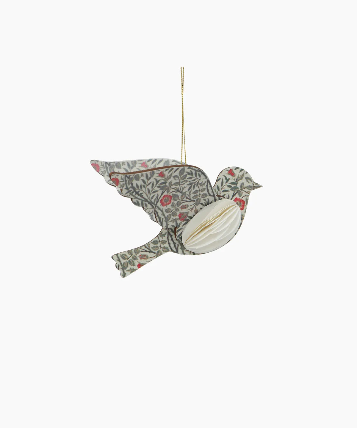 Cream vintage hanging bird ornament with floral pattern