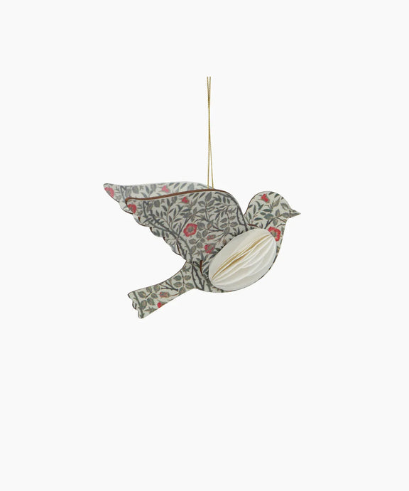 Cream vintage hanging bird ornament with floral pattern