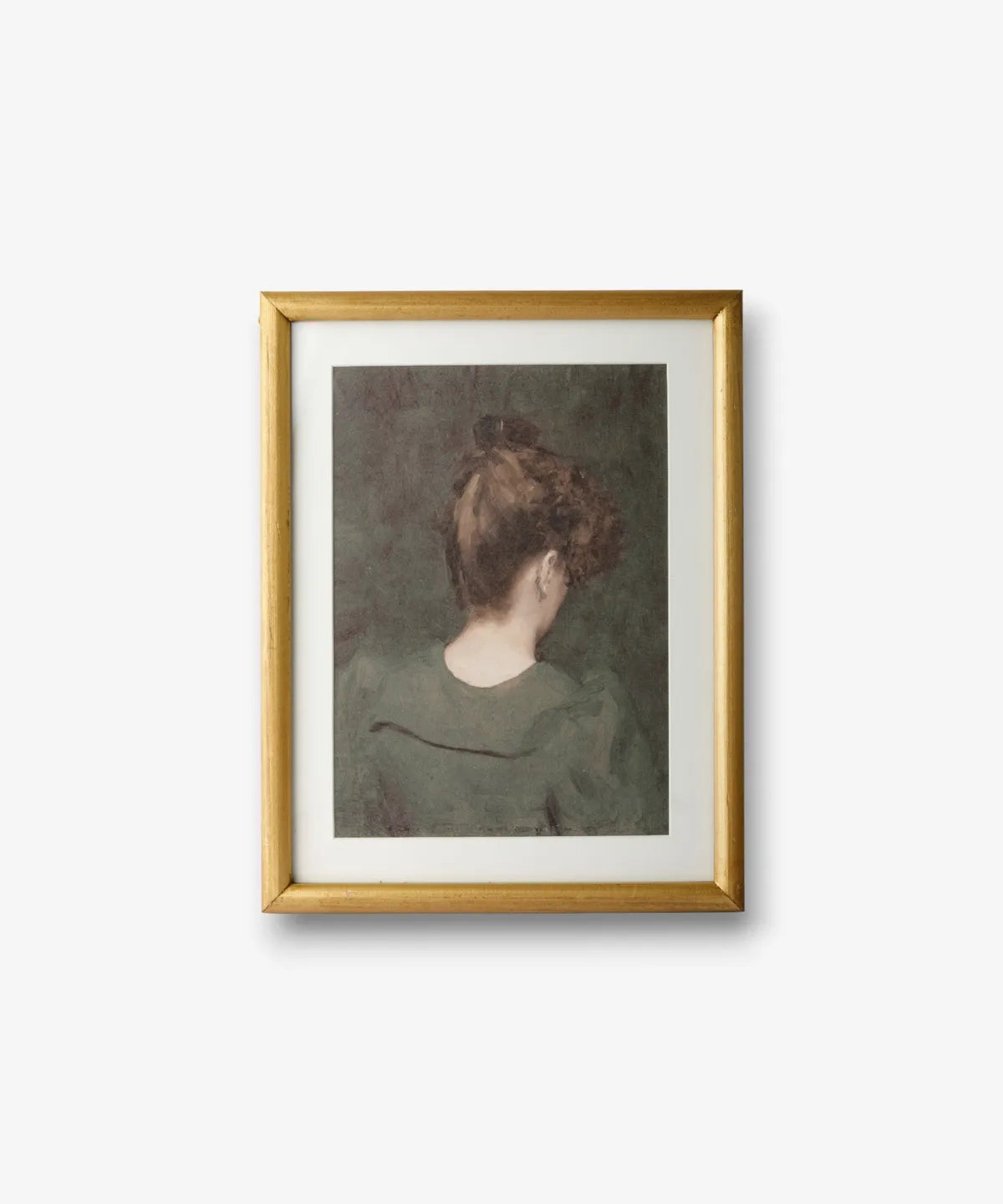 Framed vintage lady portrait wall art featuring green tones, glass front and classic decorative styling.