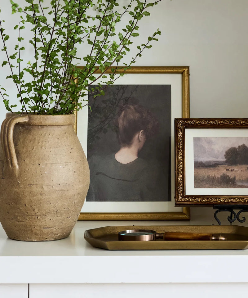 Vintage-inspired portrait wall art with a woman in green tones, framed for gallery wall display.