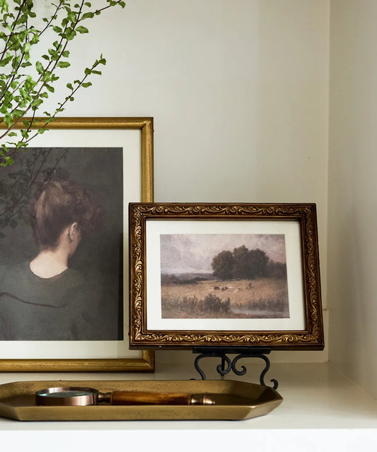 small framed rural scene artwork
