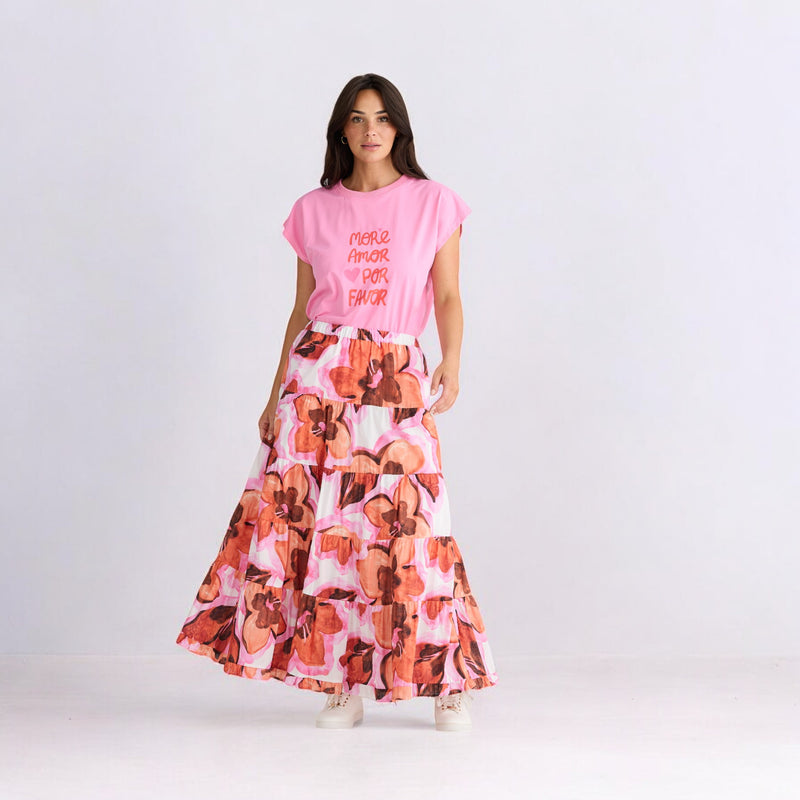 Wonderland Skirt Azalea – Brave + True floral full length tiered skirt