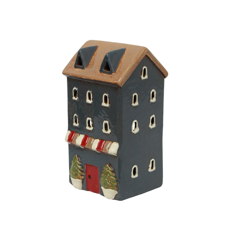 Alsace Navy Ceramic Tea Light Shop – Collectable Christmas House Décor