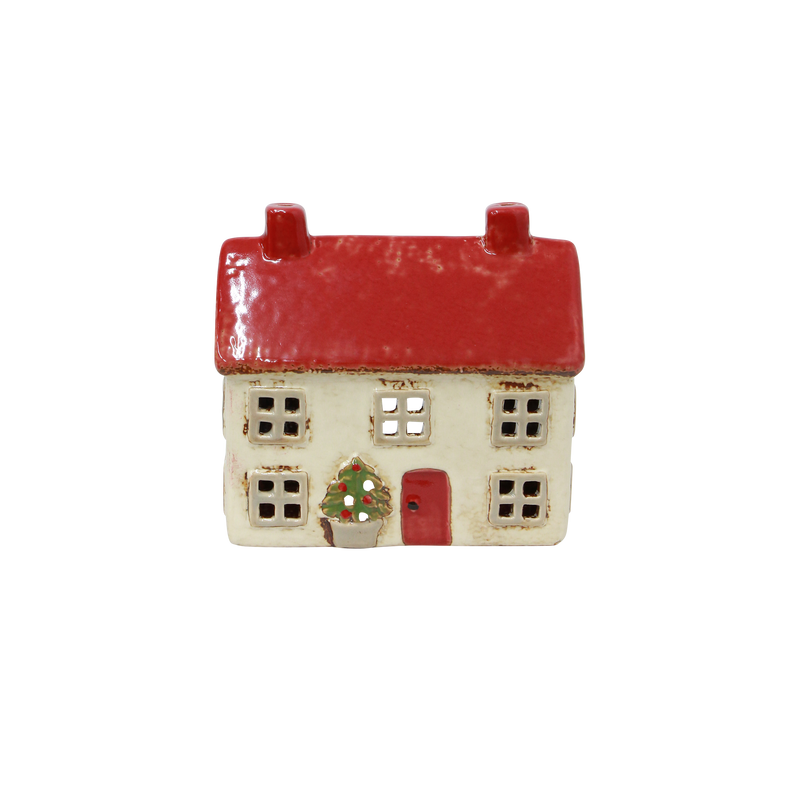 Alsace Tea Light Cottage Christmas Stone – hand-painted ceramic house décor