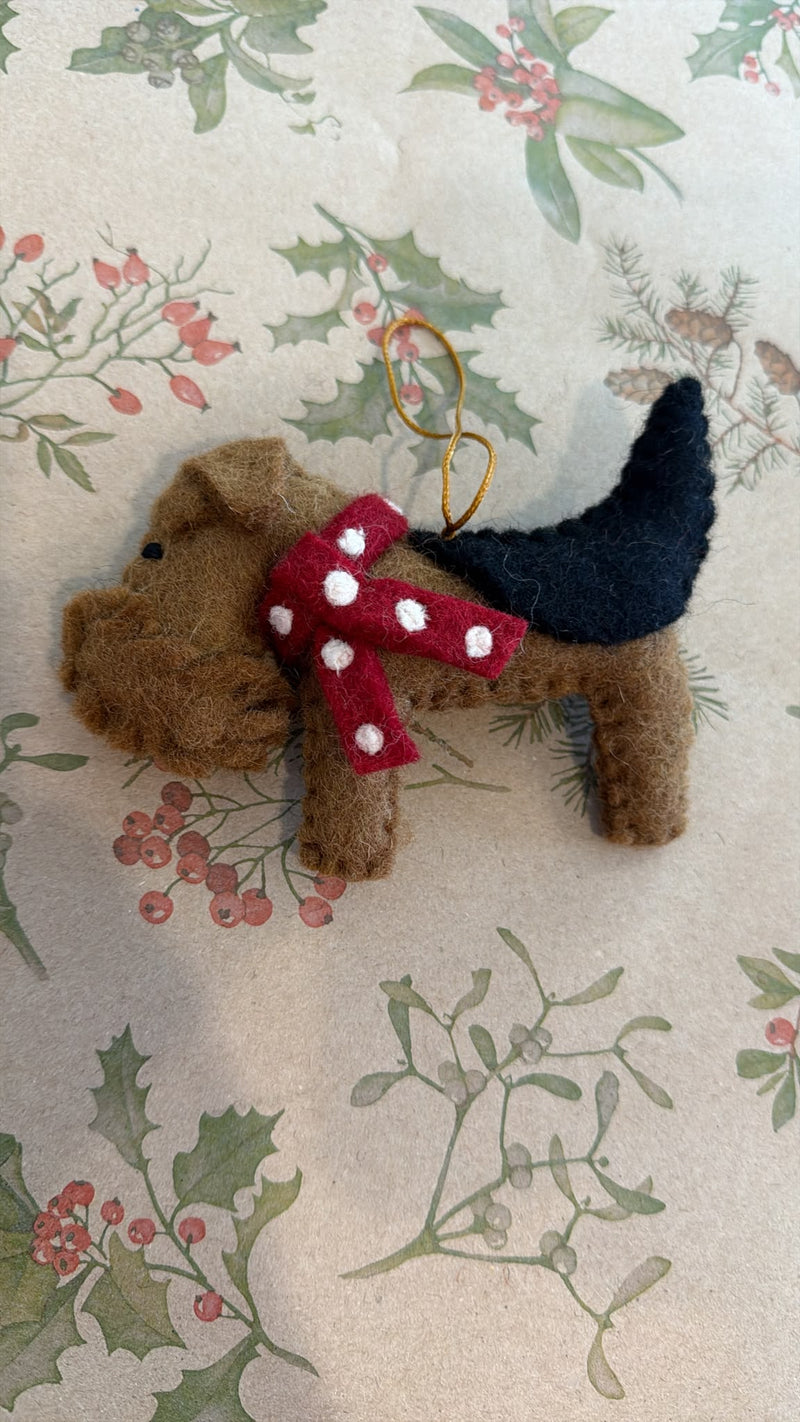 Wool felt Airedale Terrier Christmas tree ornament