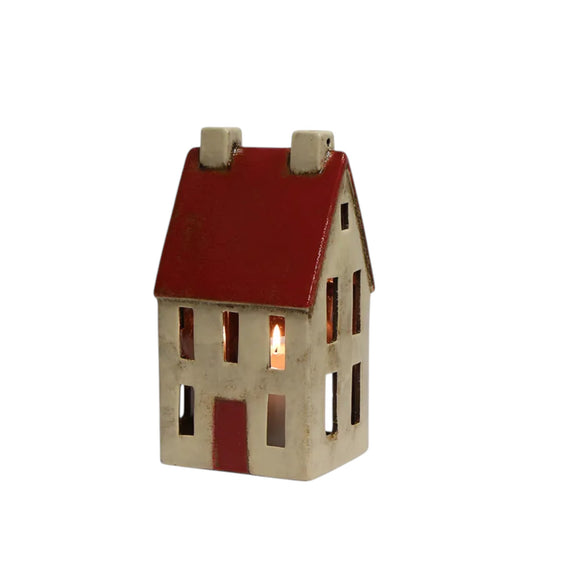 Red and white ceramic Alsace Tall Chalet tealight house – Christmas decoration