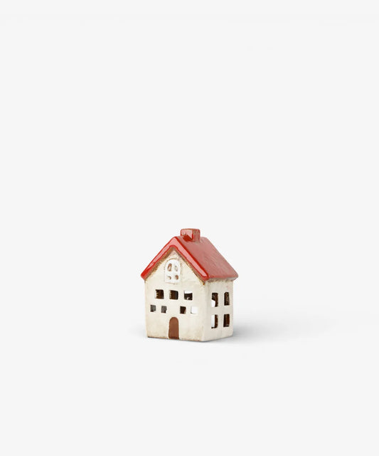 Traditional red and white Christmas village tealight house 