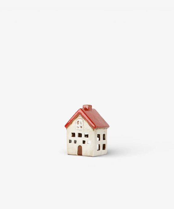 Traditional red and white Christmas village tealight house 