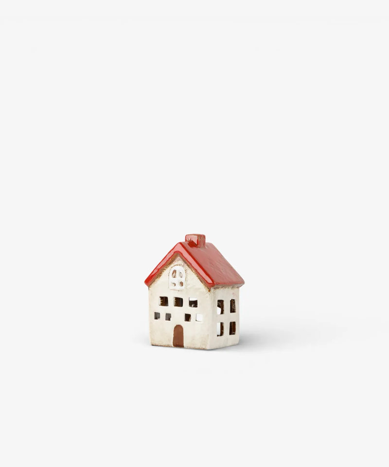 Traditional red and white Christmas village tealight house 