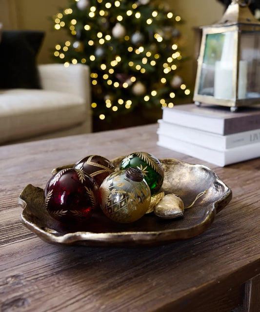 Amina cut glass Christmas ornament in red and gold 