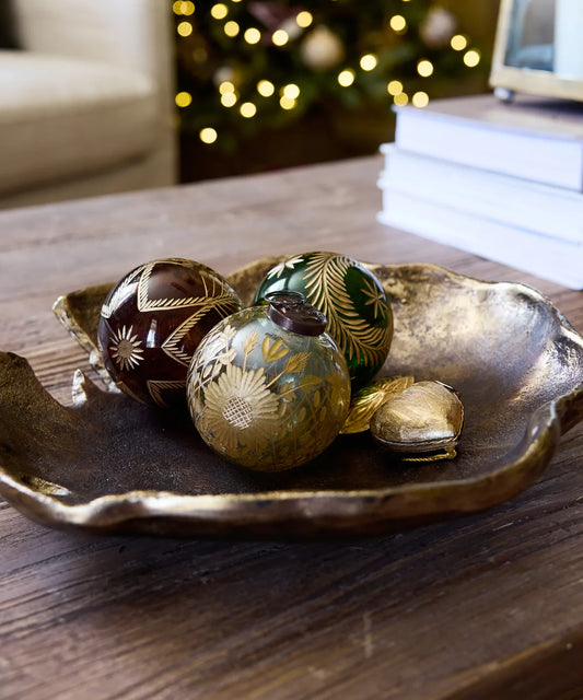 Amina cut glass Christmas ornament in amber and gold 