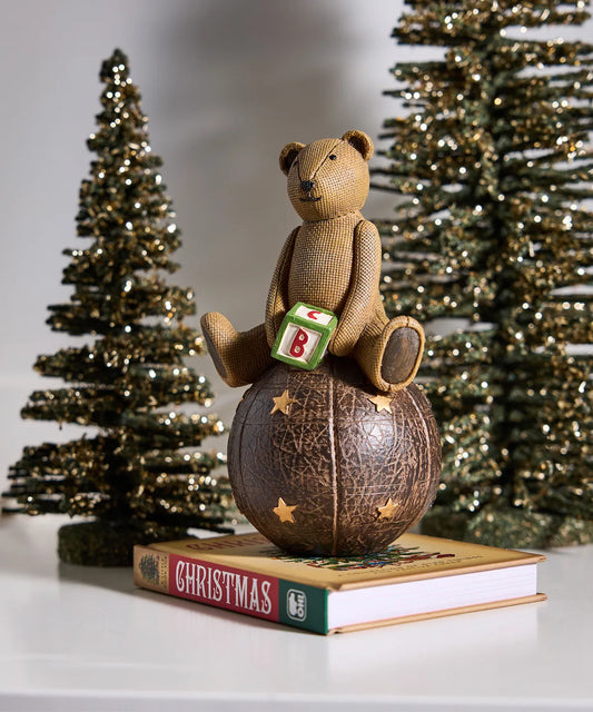 Nostalgic Bear on Ball decoration inspired by a vintage toy 