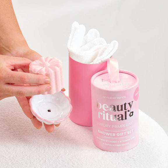 Luxury 3-piece pamper shower set in dusty pink gift box