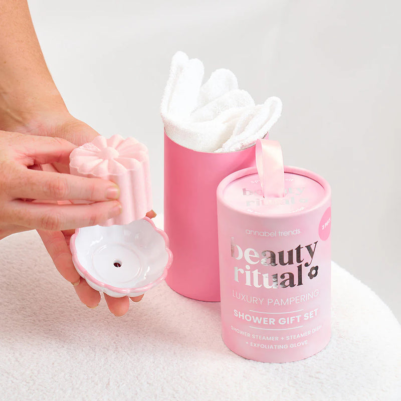 Luxury 3-piece pamper shower set in dusty pink gift box