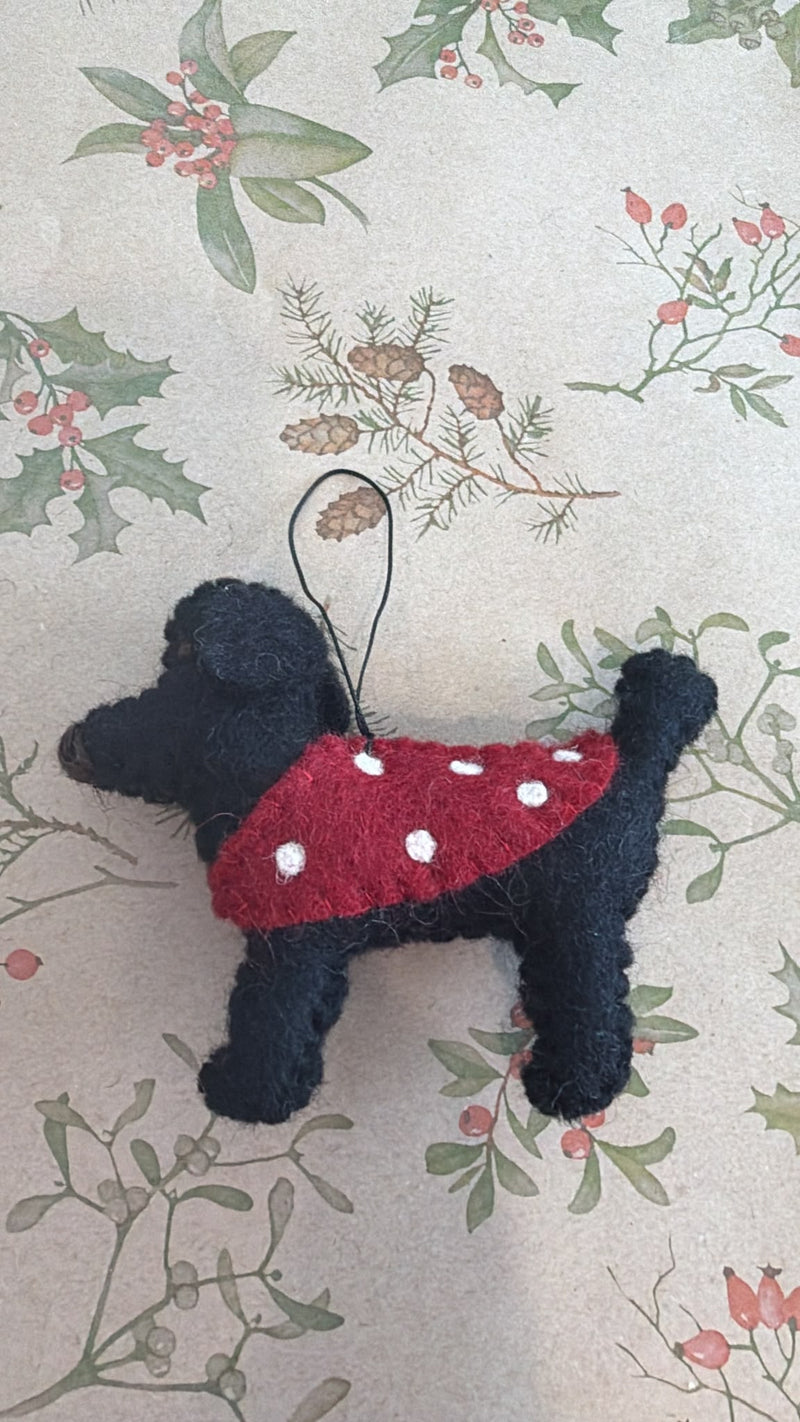 Black French Poodle handmade felt Christmas decoration