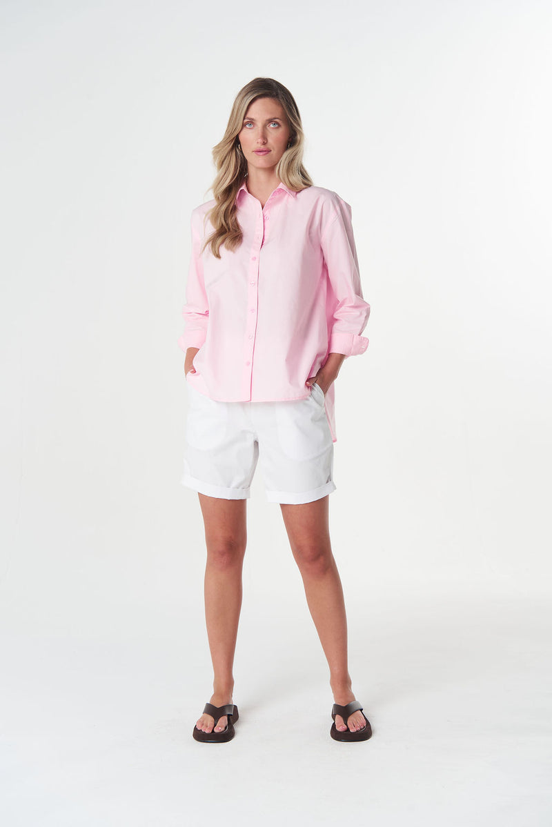 Women's 100% cotton oversized shirt in soft light pink