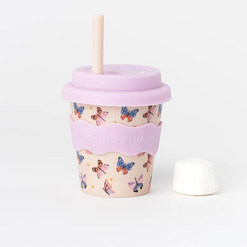 Butterfly Babychino Cup 4oz reusable kids cup with silicone lid