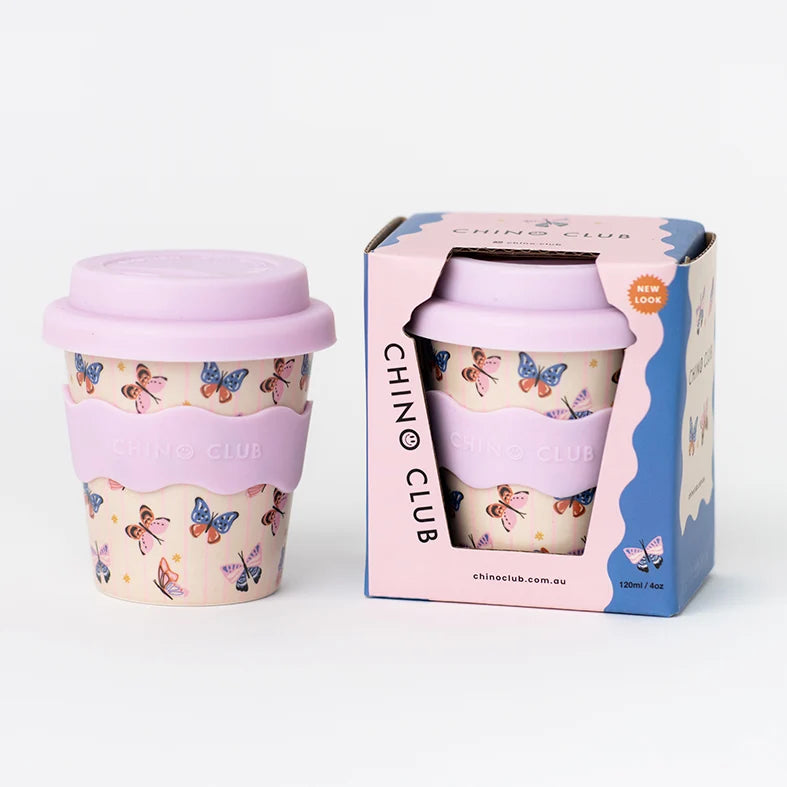 Butterfly babychino cup with lid presented in gift box