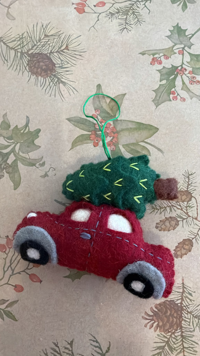 Handmade car with Christmas tree felt decoration
