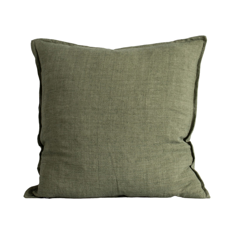 Cassia Cushion Moss Green Linen 55x55cm feather filled