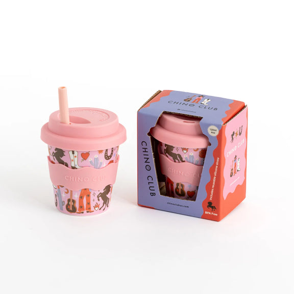 Cowgirl bamboo-based babychino cup with silicone grip band