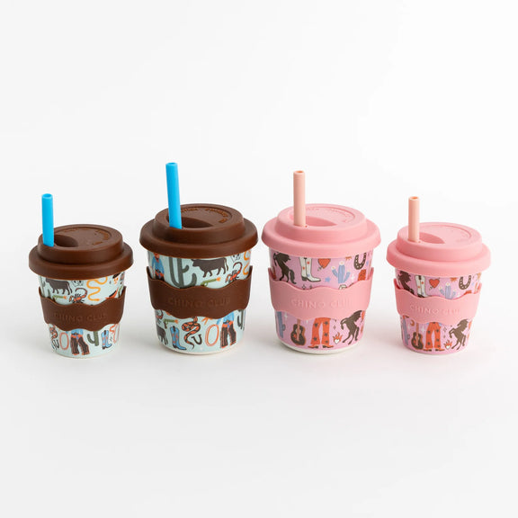 Chino Club western themed reusable cup with pink background