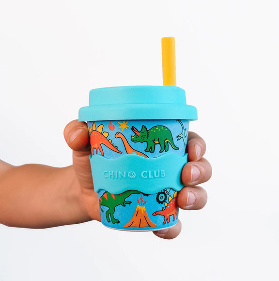 Dinosaurs and Monster Trucks bamboo-based cup with silicone lid