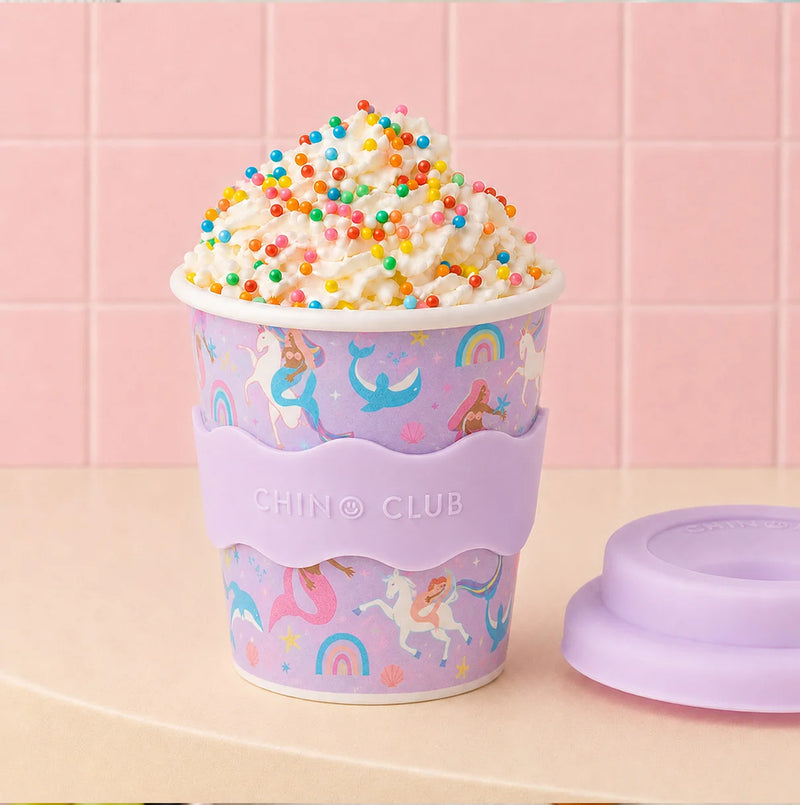 120mL reusable kids cup with mermaid and unicorn illustrations