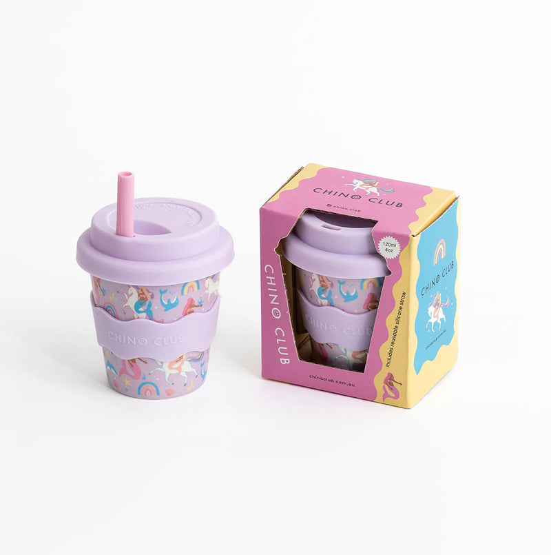 Mermaids and Unicorns bamboo-based babychino cup with silicone lid