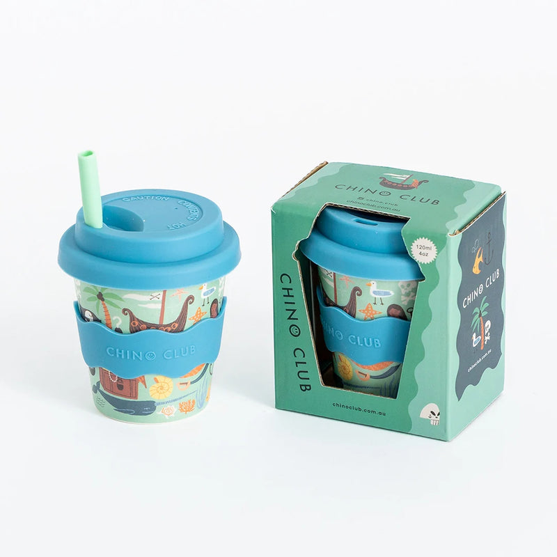 Pirate bamboo-based babychino cup with silicone grip band