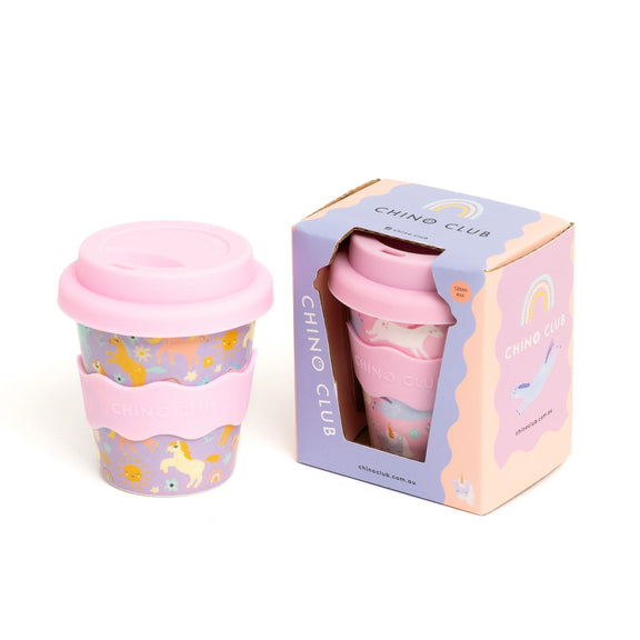 Purple Unicorn Babychino Cup presented in gift box