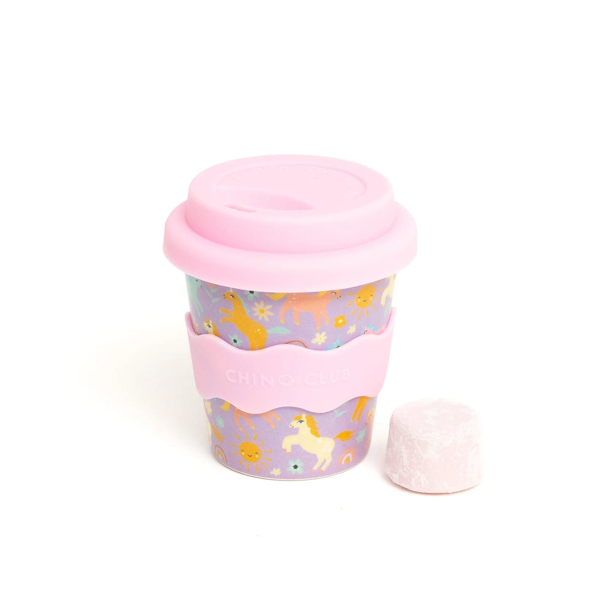 Purple Unicorn bamboo-based babychino cup with silicone grip