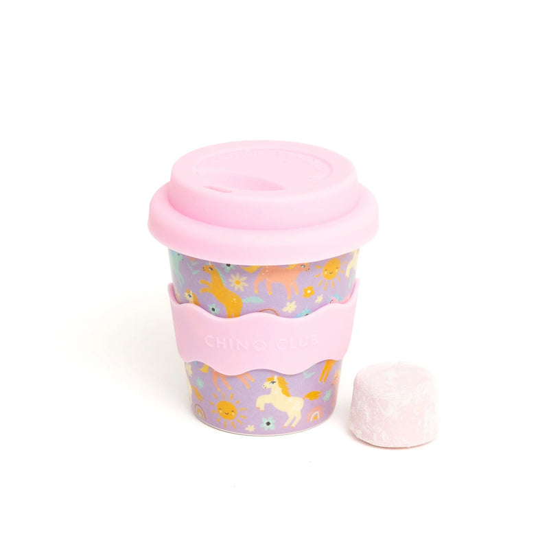 Purple Unicorn bamboo-based babychino cup with silicone grip
