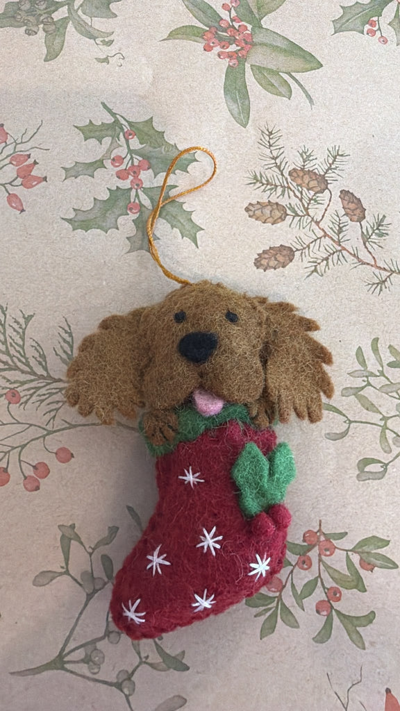 Cocker Spaniel in stocking handmade felt Christmas decoration